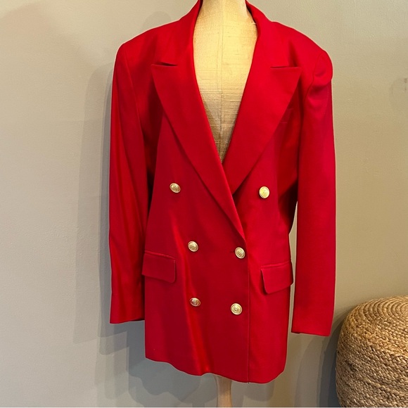 Liz Claiborne Jackets & Blazers - Vintage 90s Oversized Red Gold Button Long Blazer Double Breasted Sz 12